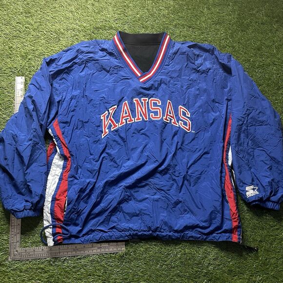 VTG NCAA Kansas Jayhawks Reversible Jacket Mens XL Starter Pullover 90s Vintage - Picture 1 of 16